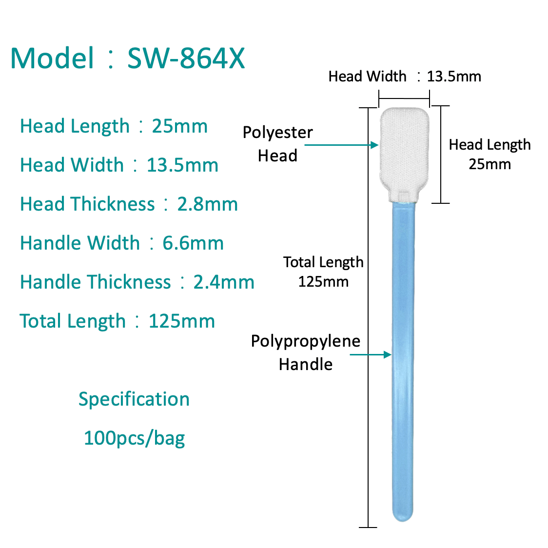 SW-864X การทำความสะอาด Swab โพลีเอสเตอร์ปราศจากฝุ่นละออง